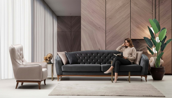 Ensemble de canapé de luxueux complet, 4+1 place, fauteuil en tissu.