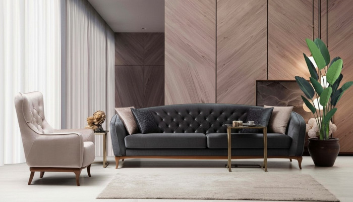 Ensemble de canapé de luxueux complet, 4+1 place, fauteuil en tissu.