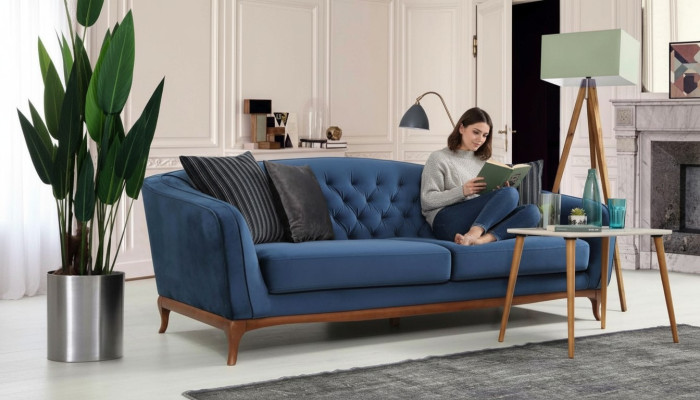 Design de canapé de luxe Trois places Canapé moderne Canapés bleus Meubles Rembourrage de loft neuf