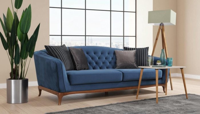 Design de canapé de luxe Trois places Canapé moderne Canapés bleus Meubles Rembourrage de loft neuf
