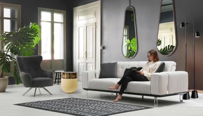 Ensemble de canapé de luxe en tissu à 3 places + 1 place avec fauteuil, coussin de siège design, mobilier neuf