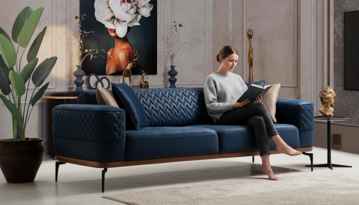 Conception de canapé moderne trois places en bleu Canapés de luxe Canapé en tissu Mobilier Rembourrage Loft neuf
