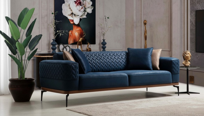 Conception de canapé moderne trois places en bleu Canapés de luxe Canapé en tissu Mobilier Rembourrage Loft neuf