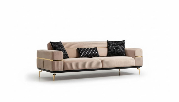 Canapé de luxe Design Trois places Canapé moderne Canapé beige Meubles Rembourrage Loft neuf