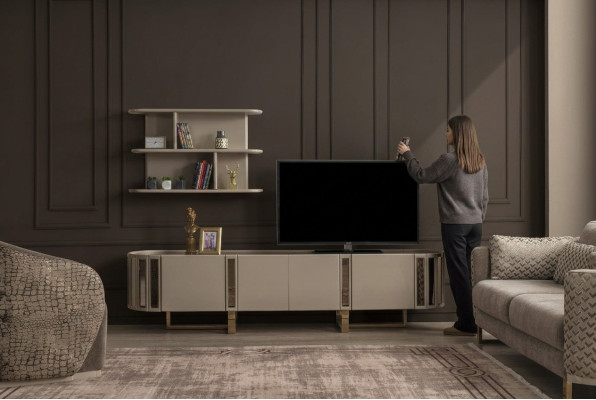 Unité murale Cabinet TV Lowboard Étagères Ensemble de support TV Buffet Commode Salon