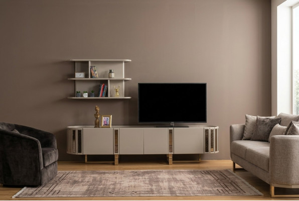 Unité murale Cabinet TV Lowboard Étagères Ensemble de support TV Buffet Commode Salon