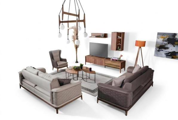 Ensemble de canapés de luxe Suite 3+3+1 places Canapé en tissu Fauteuil Canapés modernes marron