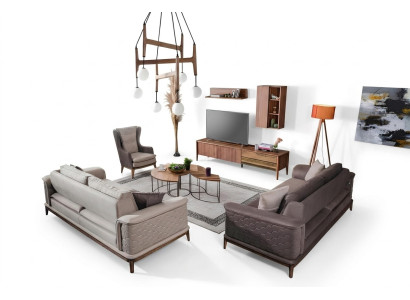 Ensemble de canapés de luxe Suite 3+3+1 places Canapé en tissu Fauteuil Canapés modernes marron