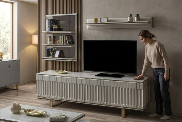 Mur de télévision de luxe, meuble TV pour salon, meuble bas, meuble TV, buffet, étagère, unité murale
