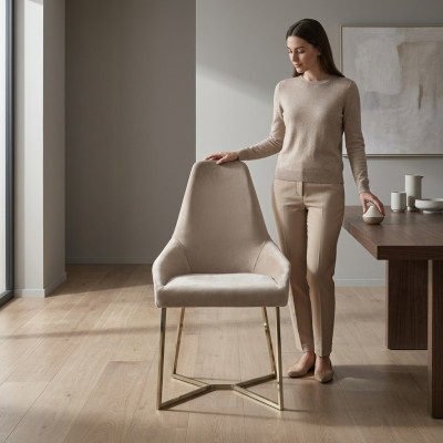 Fauteuil Chaise de salle à manger Luxe Beige Fauteuil Chaises Design Moderne Meubles