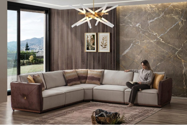 Canapé d'angle de luxe Canapés en forme de L Grand canapé Coin Salon Polyester Moderne Tissu nouveau