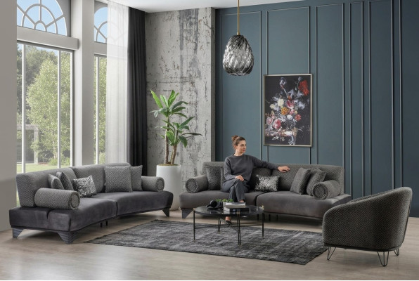 Ensemble de canapés de luxe Suite Canapés Fauteuil Canapé Trois places 3+3+1 places Tissu neuf