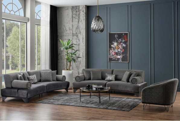 Ensemble de canapés de luxe Suite Canapés Fauteuil Canapé Trois places 3+3+1 places Tissu neuf