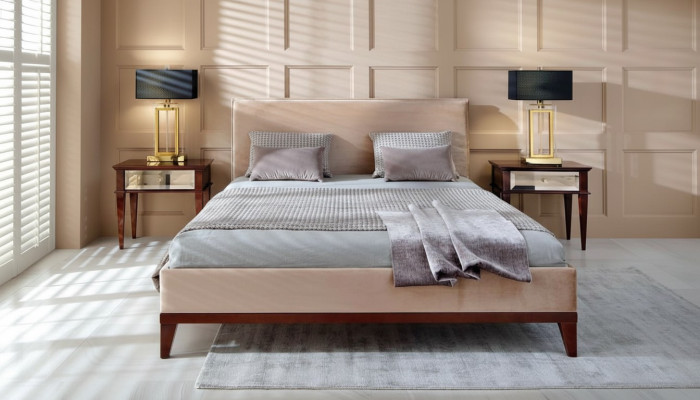 Chambre moderne marron-beige Lit de luxe en bois Lit double neuf