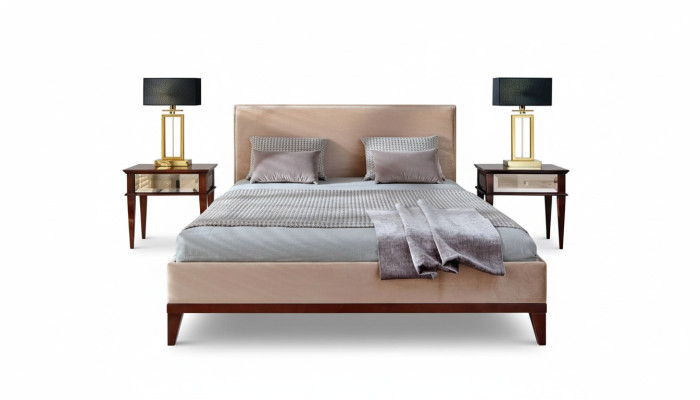 Chambre moderne marron-beige Lit de luxe en bois Lit double neuf