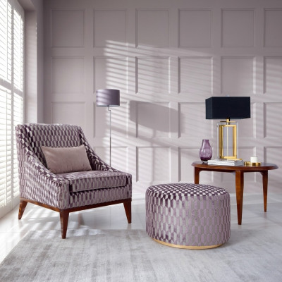 Suite Salon Fauteuil Table basse Tabouret Moderne Assise Tissu Bois Ensemble de 3 pièces