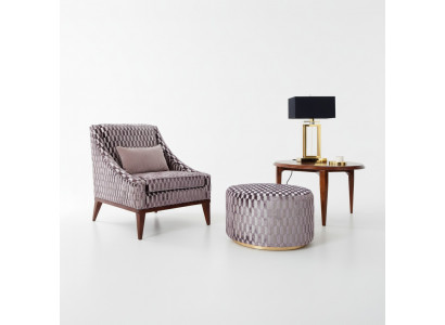 Suite Salon Fauteuil Table basse Tabouret Moderne Assise Tissu Bois Ensemble de 3 pièces
