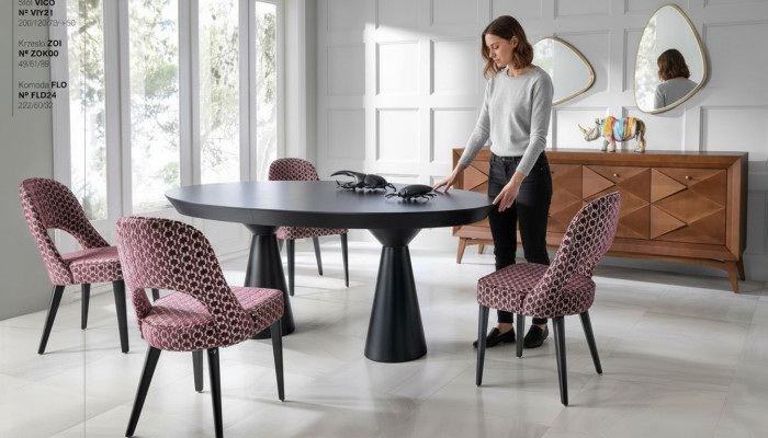 Ensemble de salle à manger de luxe avec table de salle à manger, chaises, buffet en bois 6 pièces.