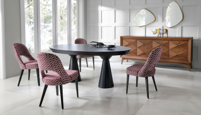 Ensemble de salle à manger de luxe avec table de salle à manger, chaises, buffet en bois 6 pièces.