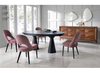 Ensemble de salle à manger de luxe avec table de salle à manger, chaises, buffet en bois 6 pièces.