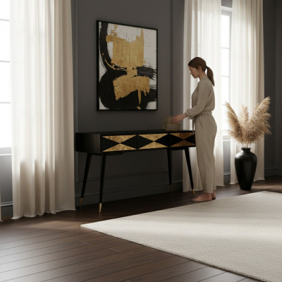 Luxuriöser Konsolentisch Tisch Konsole Kommode Nachttisch Holz Modernes Design in Gold