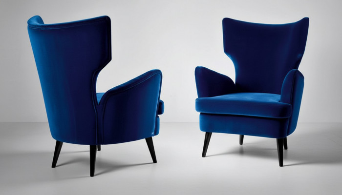 Fauteuil à ailes 1 place en tissu Luxury Living room Modern Bleu