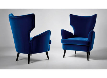 Fauteuil à ailes 1 place en tissu Luxury Living room Modern Bleu