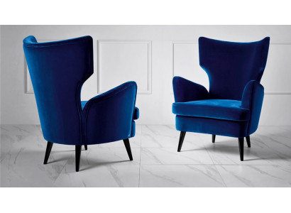 Fauteuil à ailes 1 place en tissu Luxury Living room Modern Bleu
