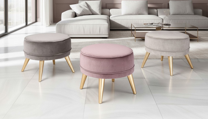 Tabouret Tabouret Ottoman Pouf Moderne Luxe Tissu Design Salon Rose Rond