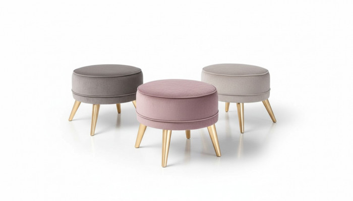 Tabouret Tabouret Ottoman Pouf Moderne Luxe Tissu Design Salon Rose Rond