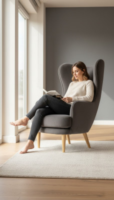 Fauteuil à ailes Fauteuil inclinable à accoudoirs 1 place Tissu de siège Salon de luxe moderne gris neuf