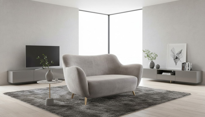 Canapé 2 places Canapés 2 places Tissu Salon Polyester Moderne Gris Luxe neuf