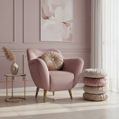 Fauteuil à oreilles Fauteuil 1 place Siège Tissu Luxe Salon Moderne Rose