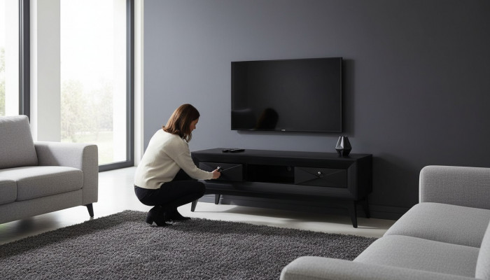 Meuble TV bas, buffet bas, table de salon design moderne en bois noir