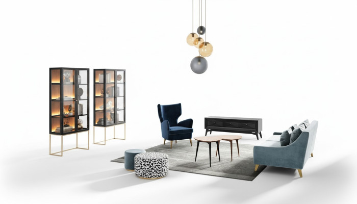 Suite Salon Canapé Fauteuil Vitrine Tabouret Meuble TV Table basse Ensemble Groupe 9 pièces