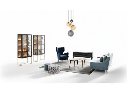 Suite Salon Canapé Fauteuil Vitrine Tabouret Meuble TV Table basse Ensemble Groupe 9 pièces