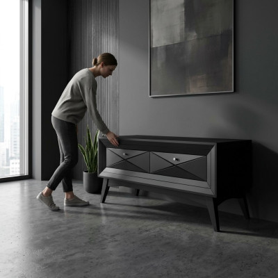 Support téléviseur Meuble bas Buffet Table Salon Moderne Bois Noir Design