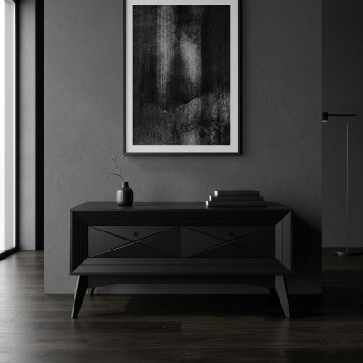 Support téléviseur Meuble bas Buffet Table Salon Moderne Bois Noir Design