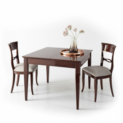 Table à manger élégante avec chaises de couleur marron foncé avec une surface brillante