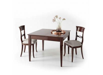 Table à manger élégante avec chaises de couleur marron foncé avec une surface brillante