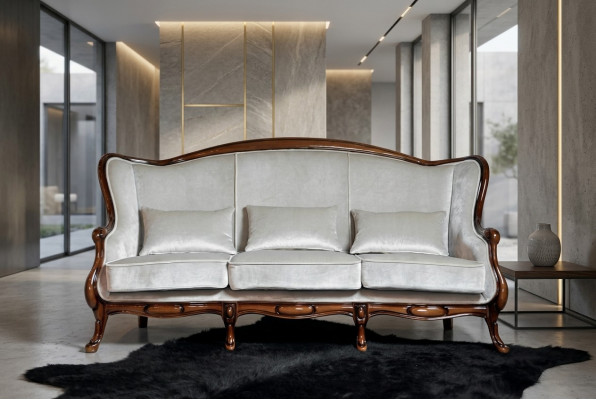 Canapé trois places en tissu de luxe gris pour le salon classique marron neuf