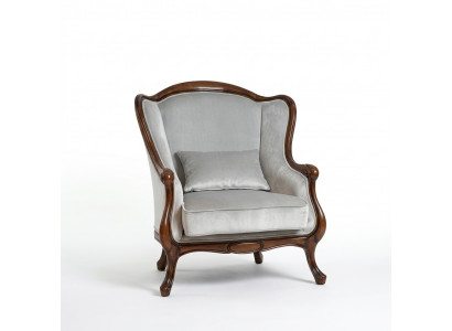 Fauteuil Wing Chair Seater Gris Siège Velours Luxe Salon Classique Bois neuf
