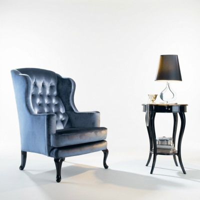 Fauteuil à oreilles siège de 2 places tissu bleu de luxe salle de séjour classique en polyester