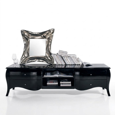 Meuble TV buffet armoire télé bas étagères salon bois noir commodes tables