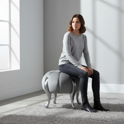 Tabouret de luxe Repose-pieds en polyester Siège de salon Tissu Gris Tabouret de luxe Velours
