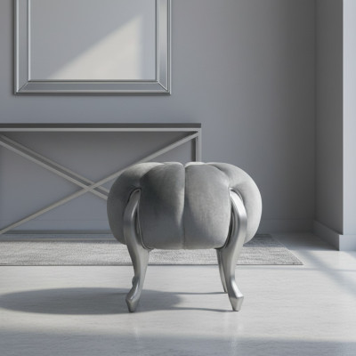 Tabouret de luxe Repose-pieds en polyester Siège de salon Tissu Gris Tabouret de luxe Velours