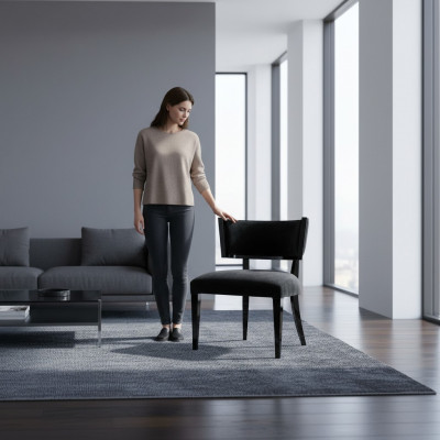 Chaise de salle à manger Chaise Fauteuil Fauteuil Design Chaises Fauteuil Siège Bois Luxe Noir