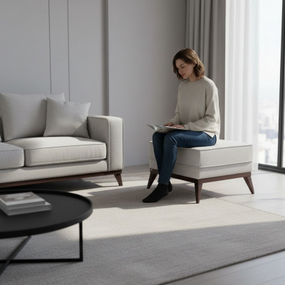 Tabouret Pouf en polyester Repose-pieds Salle de séjour Siège Tissu Gris Luxe Siège Mobilier