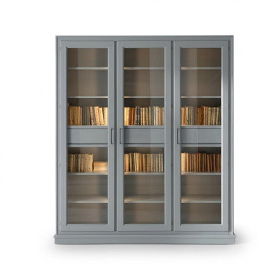 Étagère grise avec portes en verre - solution de rangement élégante pour votre collection de livres
