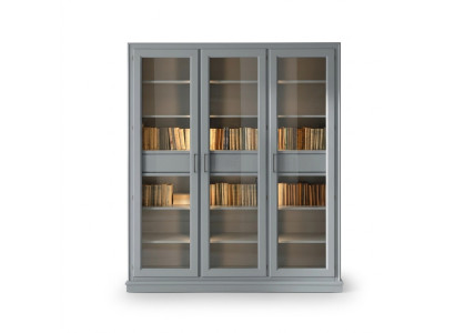 Étagère grise avec portes en verre - solution de rangement élégante pour votre collection de livres